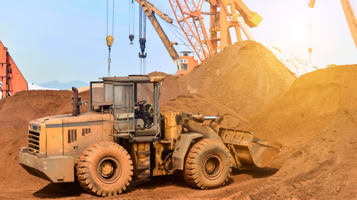 Close-up of a construction site excavator