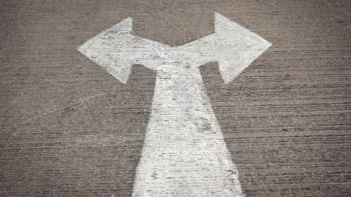 Left and right road sign on the road